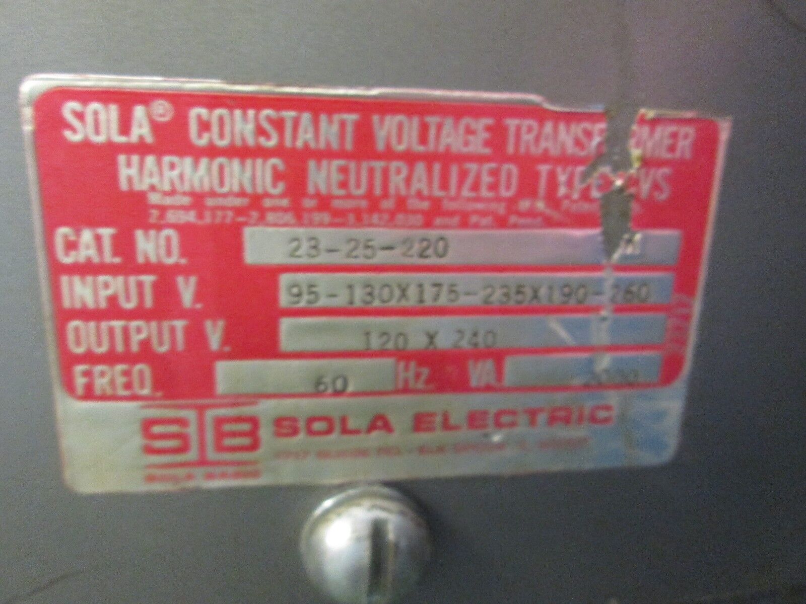 Sola Voltage Transformer 23-25-220 2000VA Used