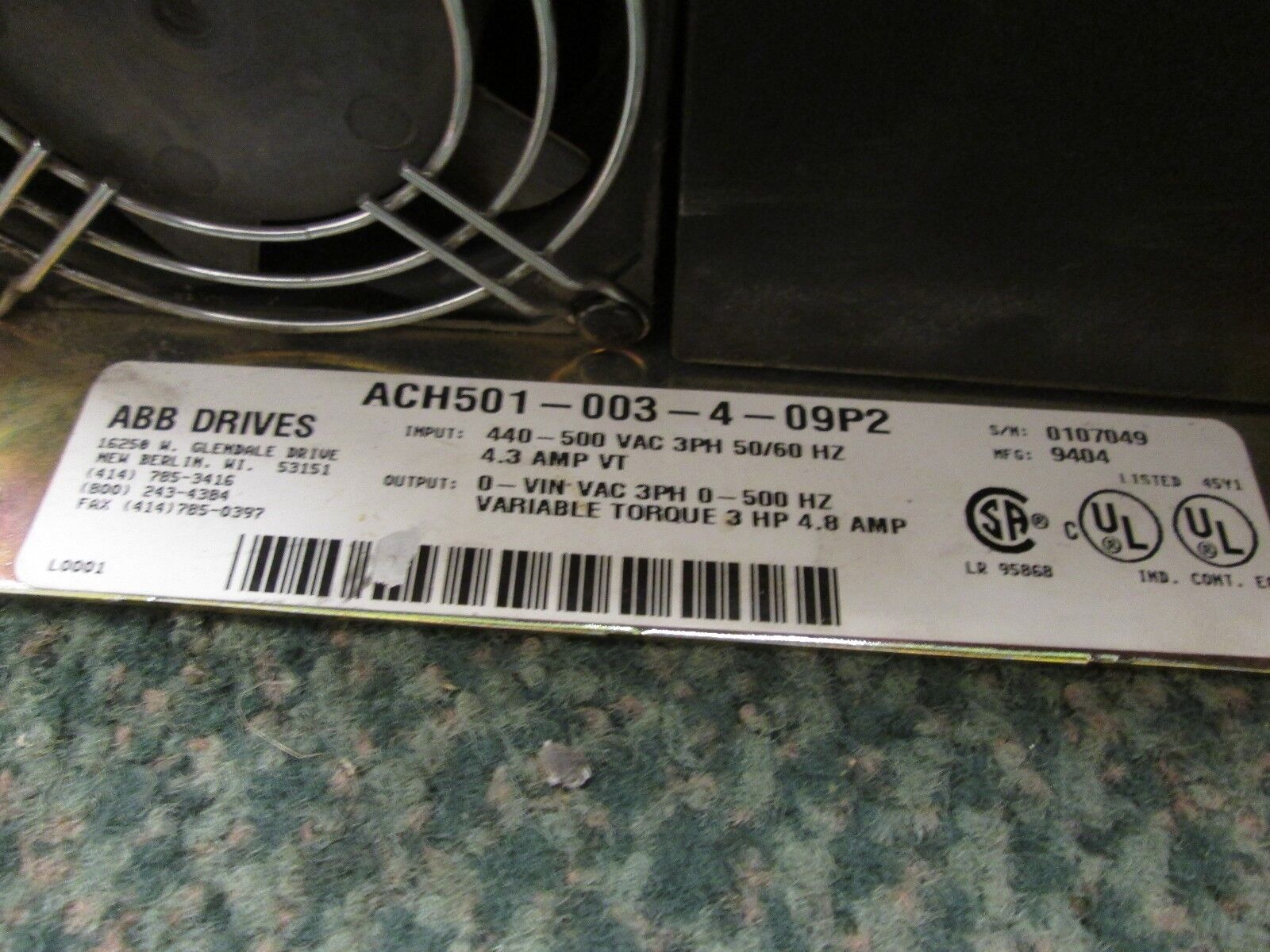 ABB AC Drive ACH501-003-4-09P2 3HP Used