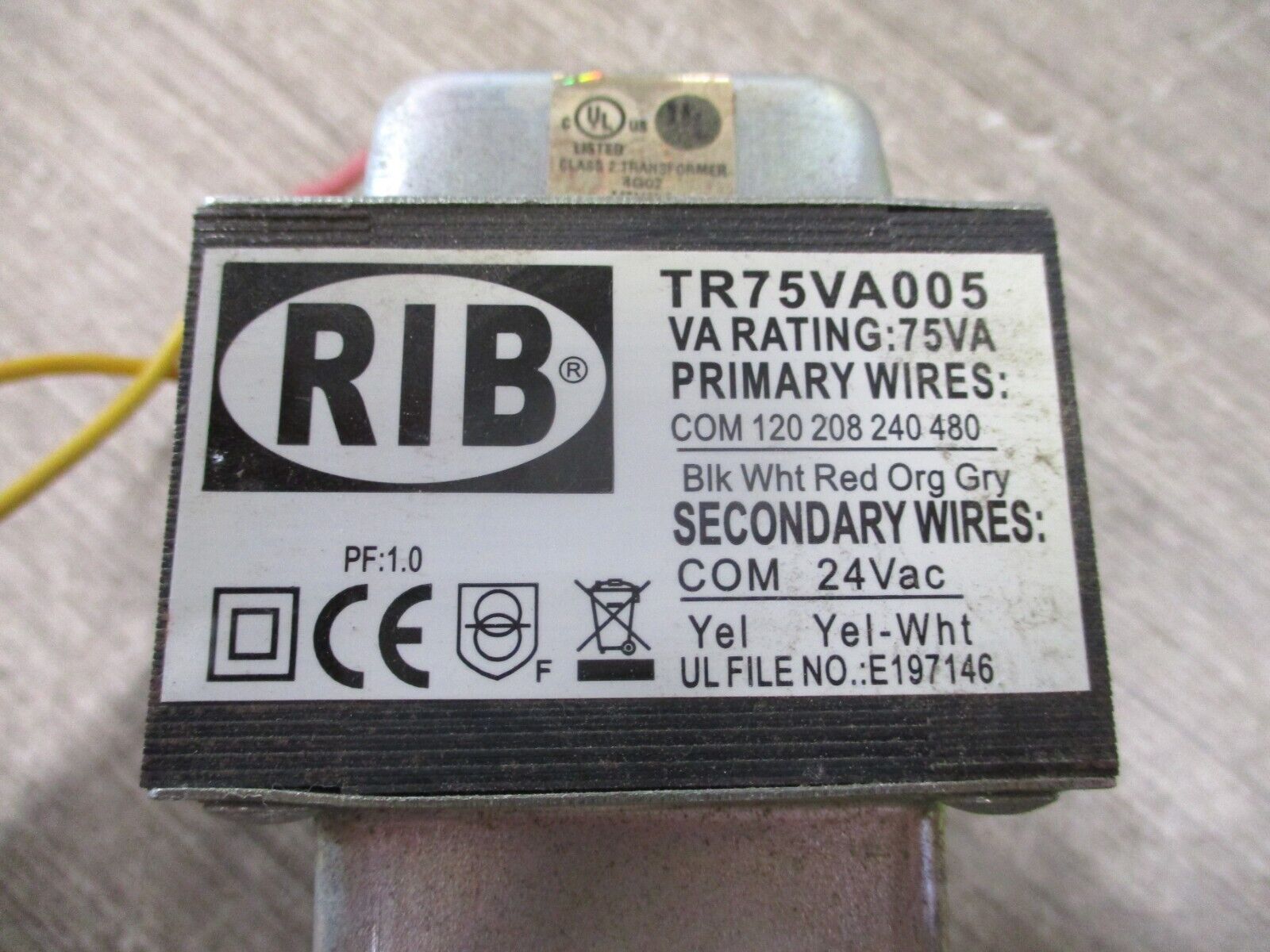 RIB Transformer TR75VA005 75VA Pri : 120/208/240/480V Sec : 24V Used