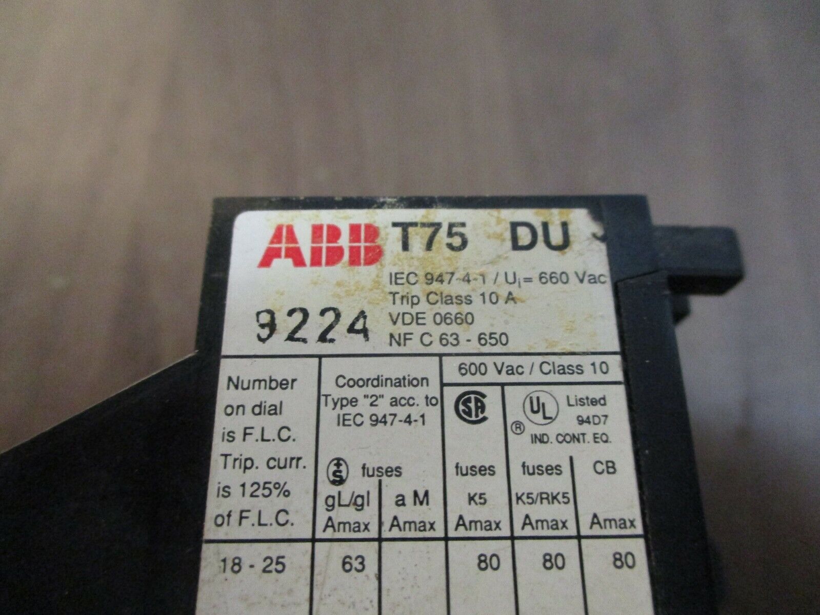 ABB Solid State Overload T75 DU Trip: 36-52A *Chipped Insulator* Used