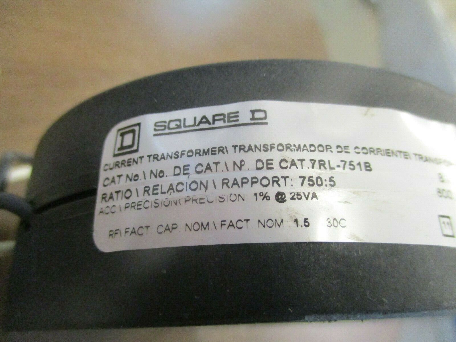 Square D Current Transformer 7RL-751B Ratio 750:5A 600V 50-400Hz Used