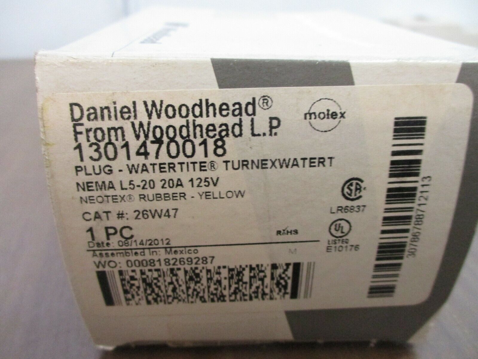 Daniel Woodhead Watertite Turnex Plug 26W47 20A 125V Nema L5-20 New Surplus