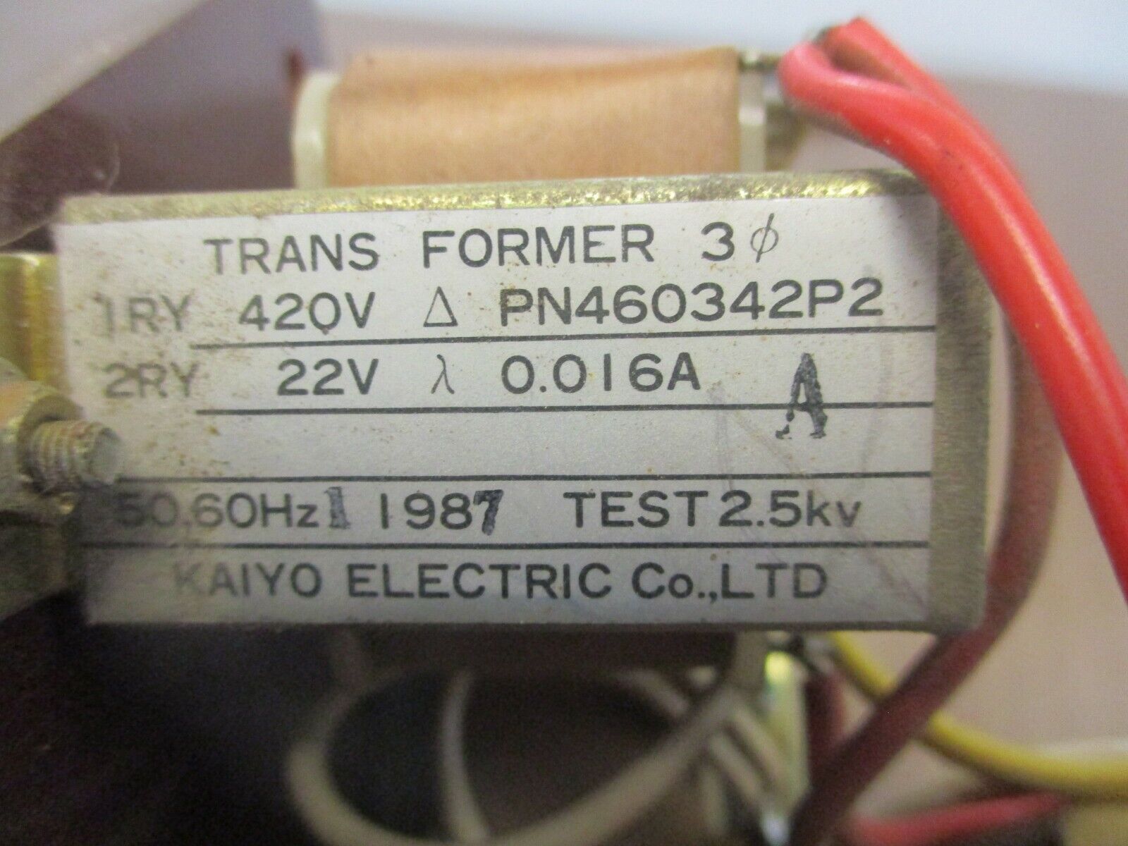 Kaiyo Transformer Assembly 460342P2 Pri: 420V Sec: 22V 0.016A 3Ph Used