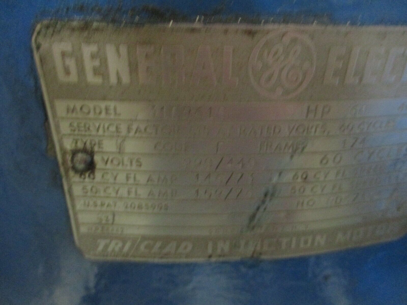 GE Vertical Mount Hollow Shaft Reversing Motor 31E261S 60HP 1800RPM FR: 174 Used