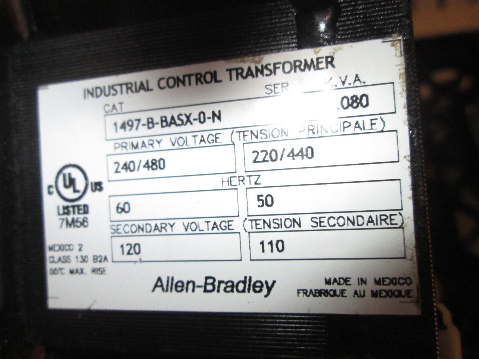 Allen-Bradley Industrial Control Transformer 1497-B-BASX-0-N 60Hz 0.080KVA Used