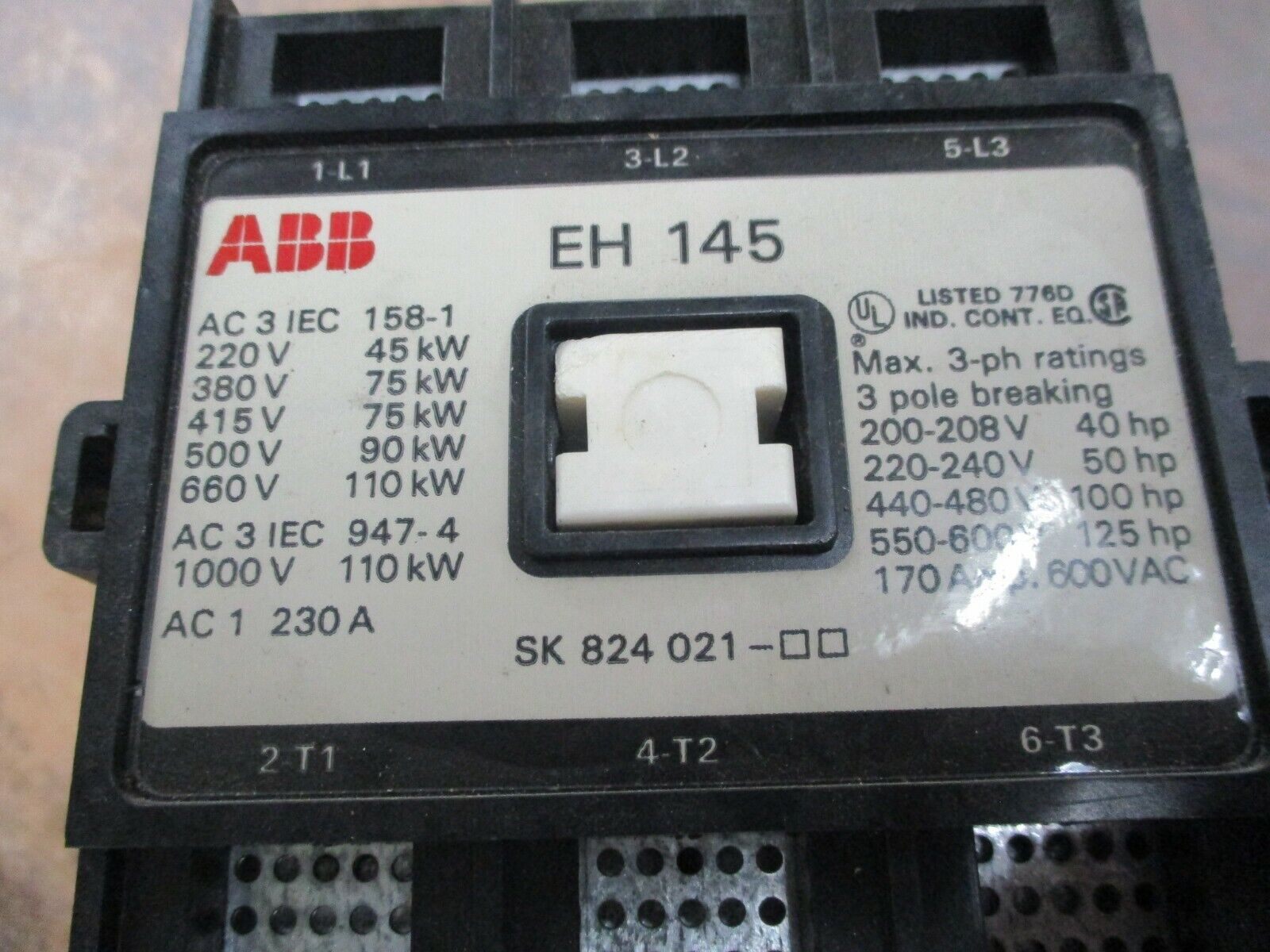 ABB Contactor EH 145 24VDC Coil 170A 600V Used