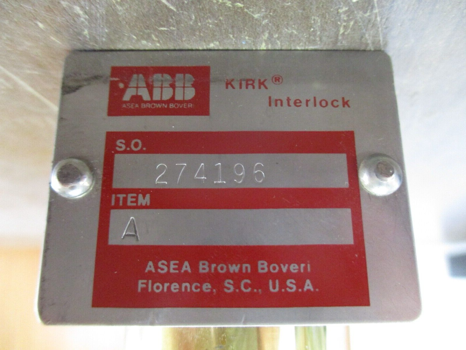 ABB Kirk Interlock 274196 Used