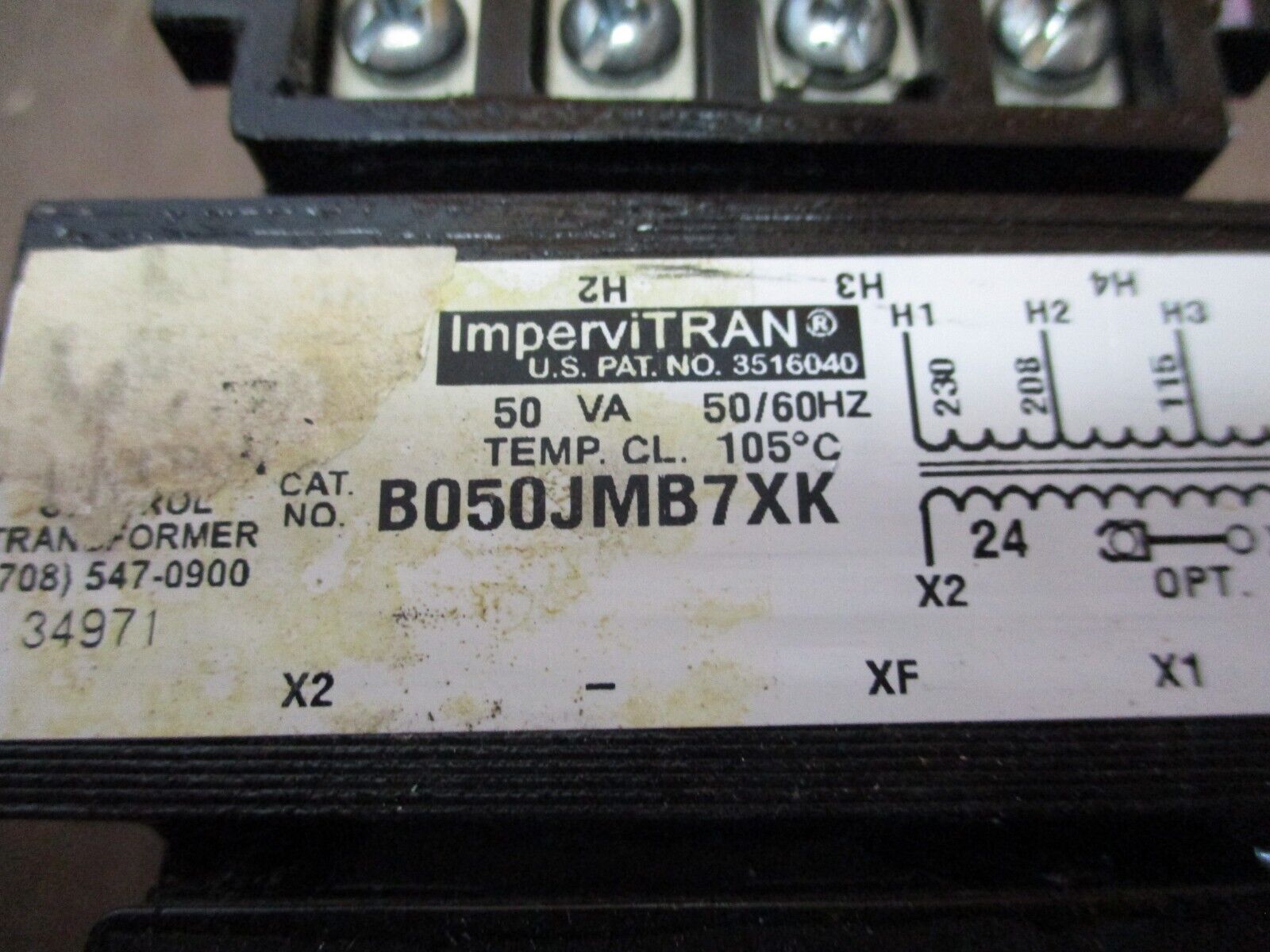 Micron ImperviTRAN Control Transformer B050JMB7XK 50VA Pri: 115/208/230V 50/60Hz