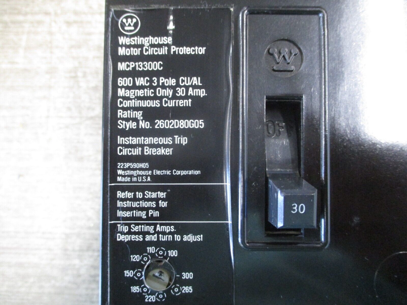 Westinghouse Motor Protector Circuit Breaker MCP13300C Trip: 100-300A 3P 600V