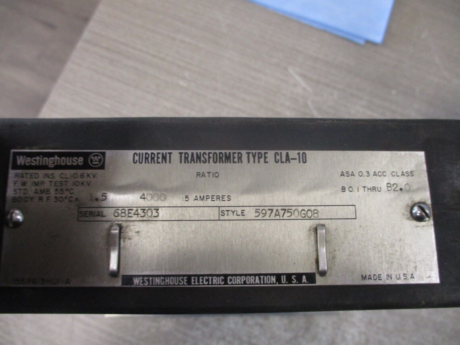 Westinghouse Type CLA-10 Current Transformer 597A750G08 Ratio 4000:5A 600V