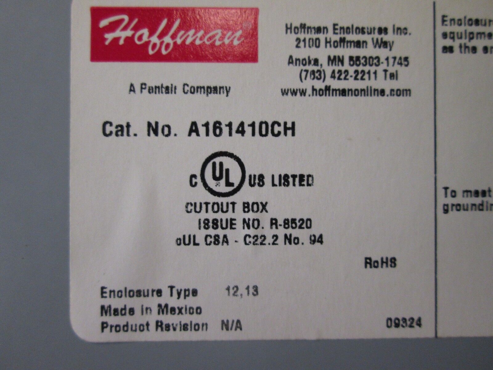 Hevi-Duty Transformer T5000 5KVA Pri 240/480 Sec 120 Inside Hoffman Box Used