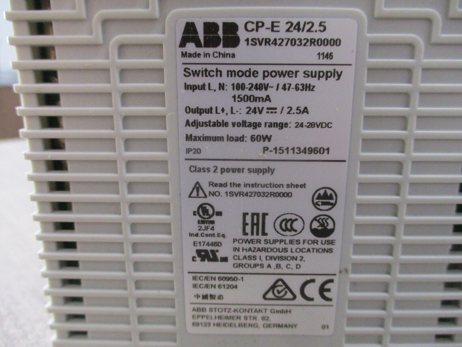 ABB CP-E 24/2.5 Power Supply 1SVR427032R0000 60W Used