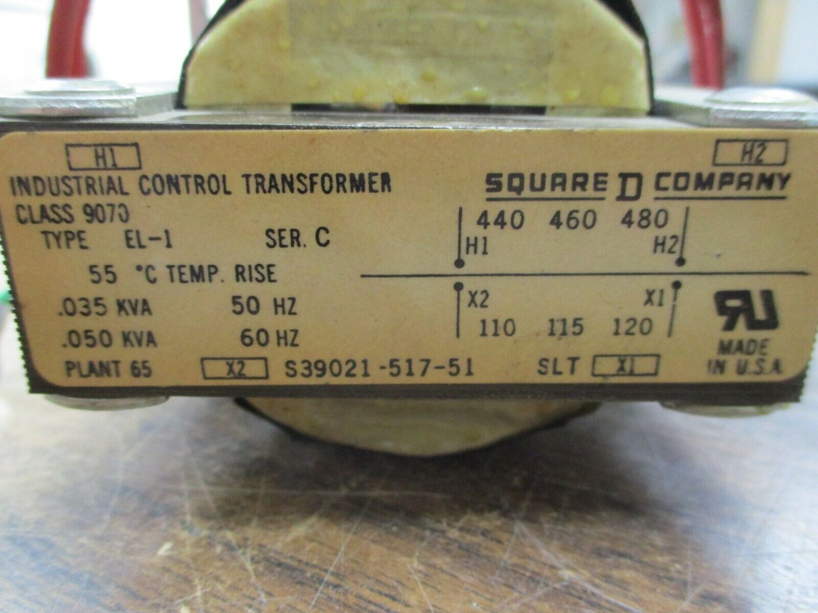 Square D Control Transformer 9070 EL-1 Ser. C 0.050KVA Pri:480V Sec:120V Used