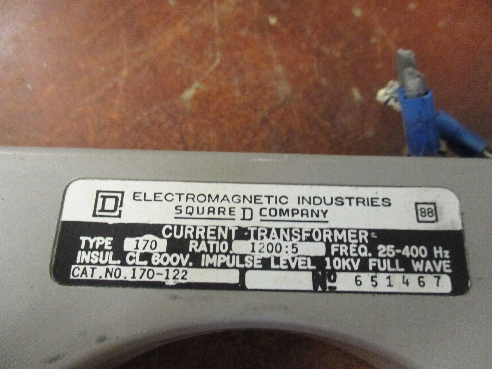 Square D Type 170 Current Transformer 170-122 Ratio 1200:5A 600V 25-400Hz Used