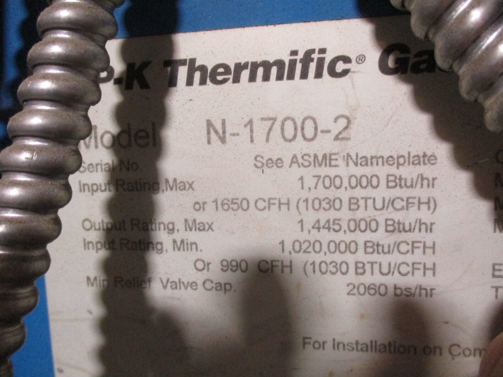 P-K Thermific Boiler N-1700-2 Natural Gas 1,700,000BTU Used