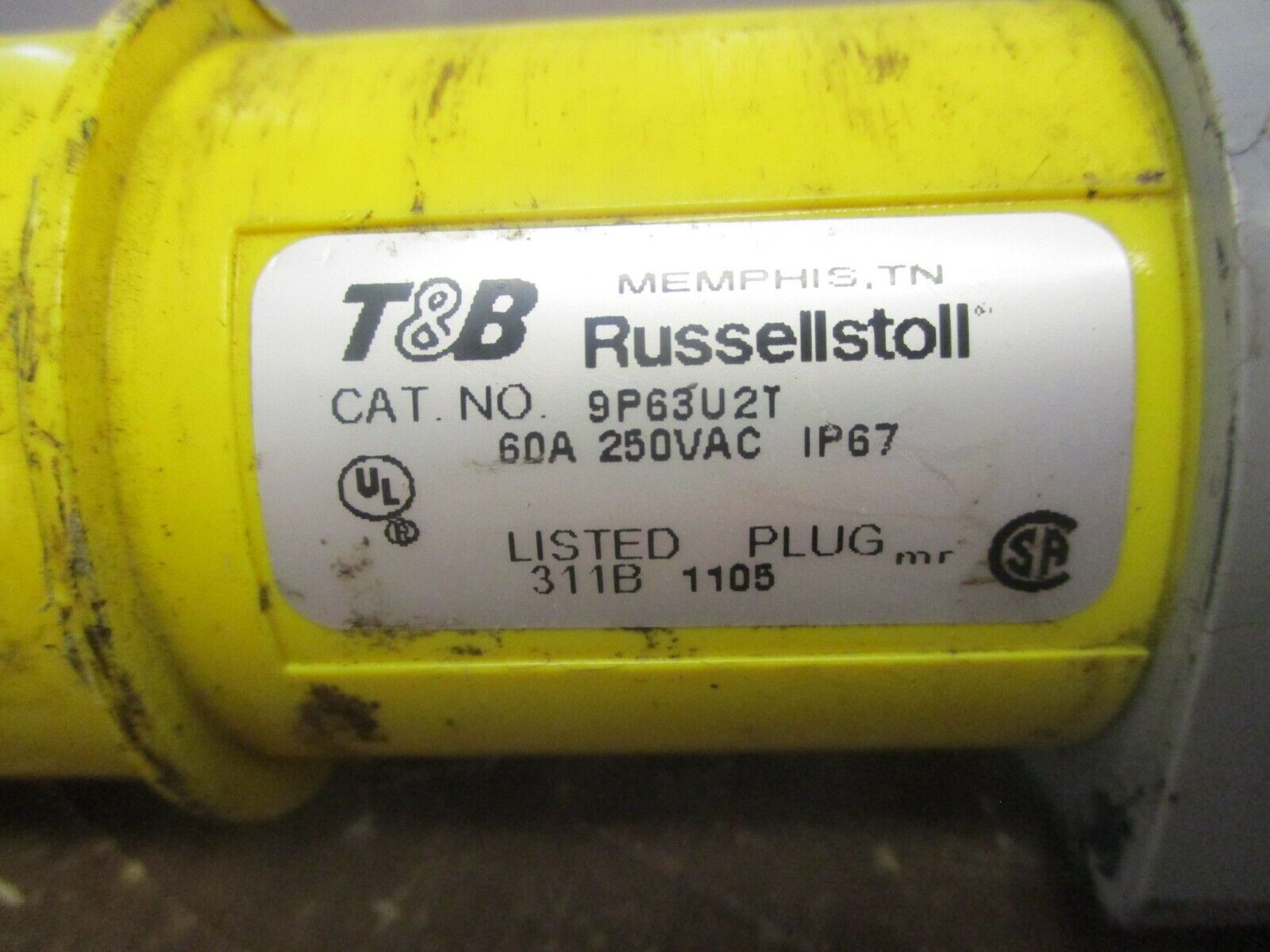 Thomas & Betts Russellstoll Plug 9P63U2T 60A 250V Used **No Bushing**