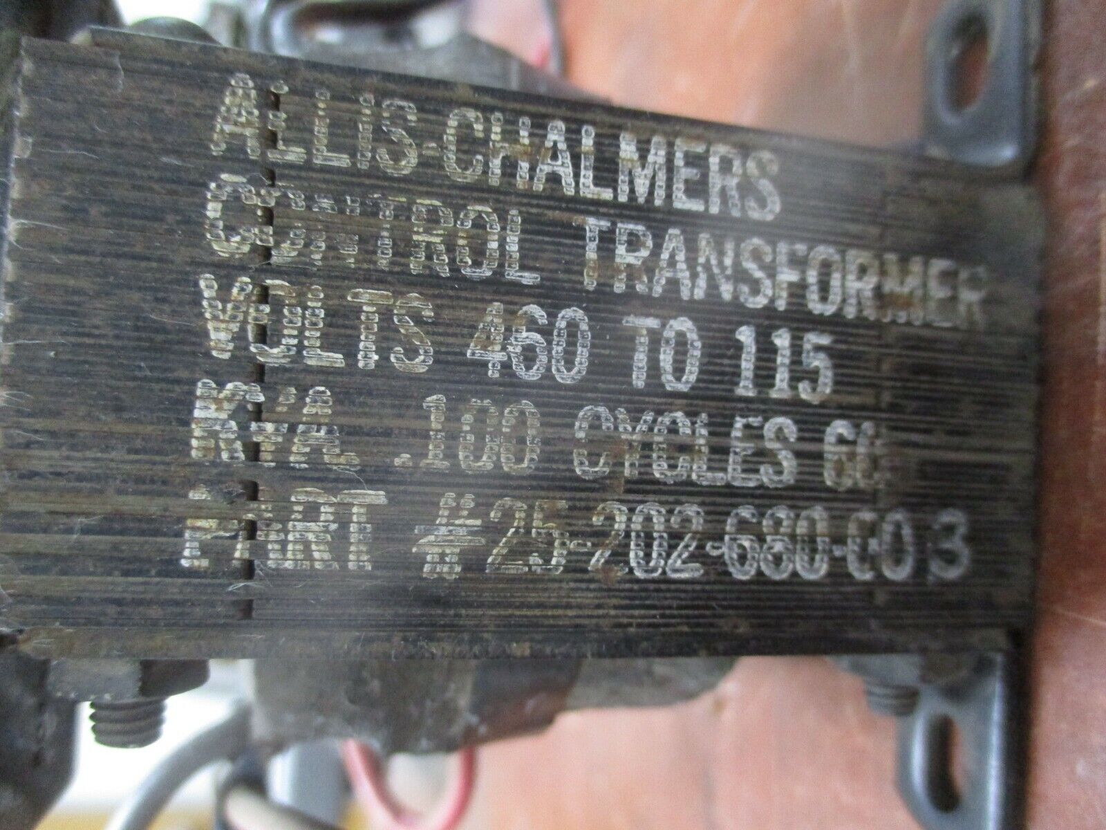 Allis-Chalmers Control Transformer 25-202-680-60-3 0.100KVA Pri: 460V Sec: 115V