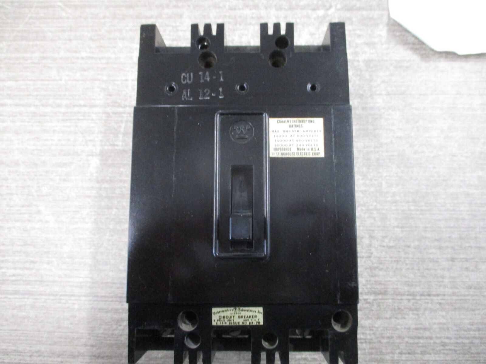 Westinghouse AB De-ion Circuit Breaker FA3030 30A 600V 3P Used