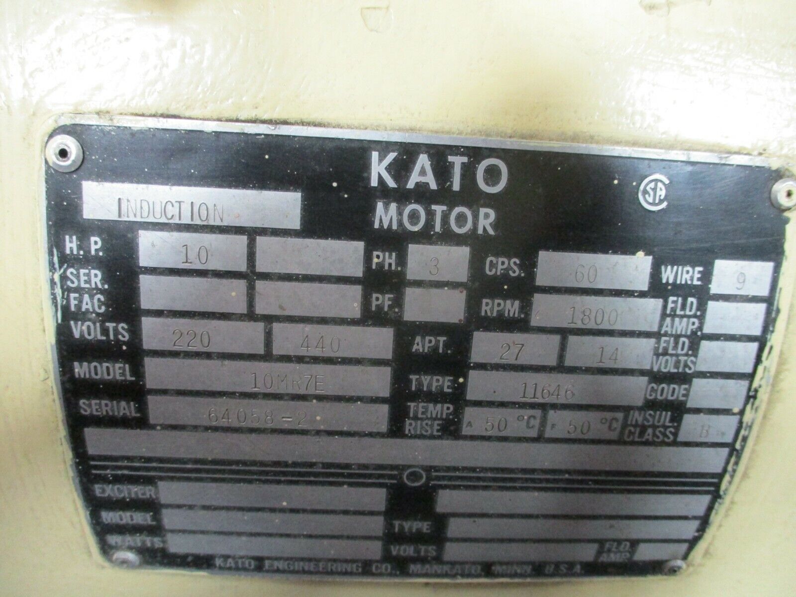 Kato AC Generator 5VF4E-11645 5kW 6.25kVA 120V 60Hz 2W 1Ph 1800RPM Used