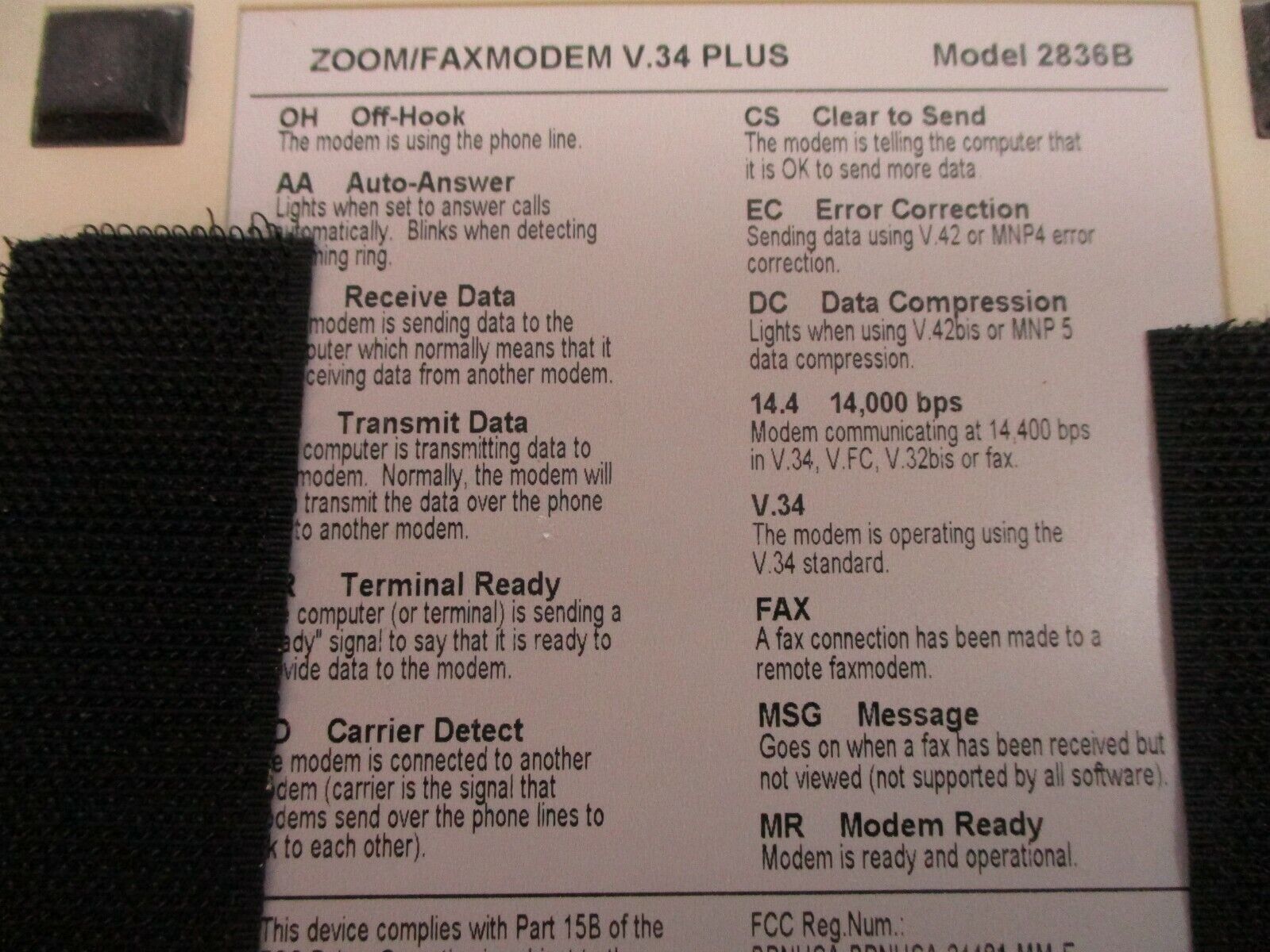 Zoom V. 34 Plus Faxmodem 2836B 9VDC 600mA Used