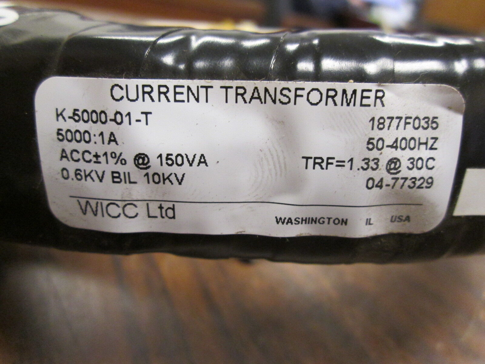 WICC Current Transformer K-5000-01-T Ratio 5000:1A 0.6KV BIL 50-400Hz Used