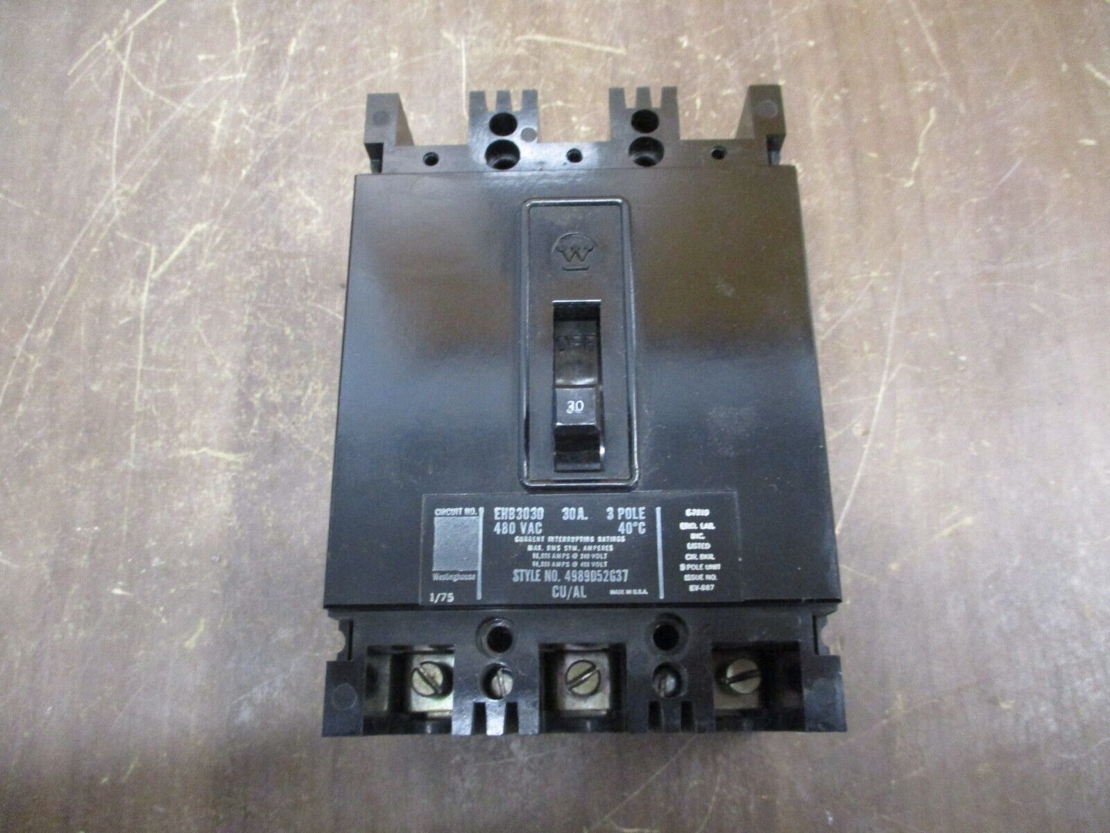 Westinghouse Circuit Breaker EHB3030 30A 480V 3P Used