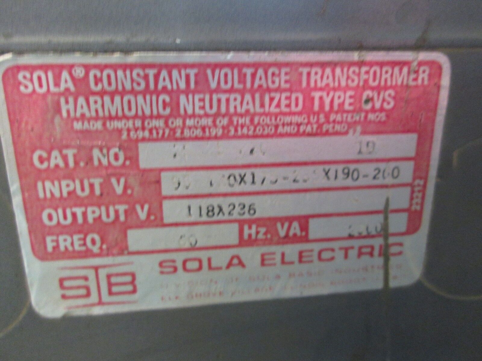 Sola Constant Voltage Transformer 23-25-220 2000VA Used