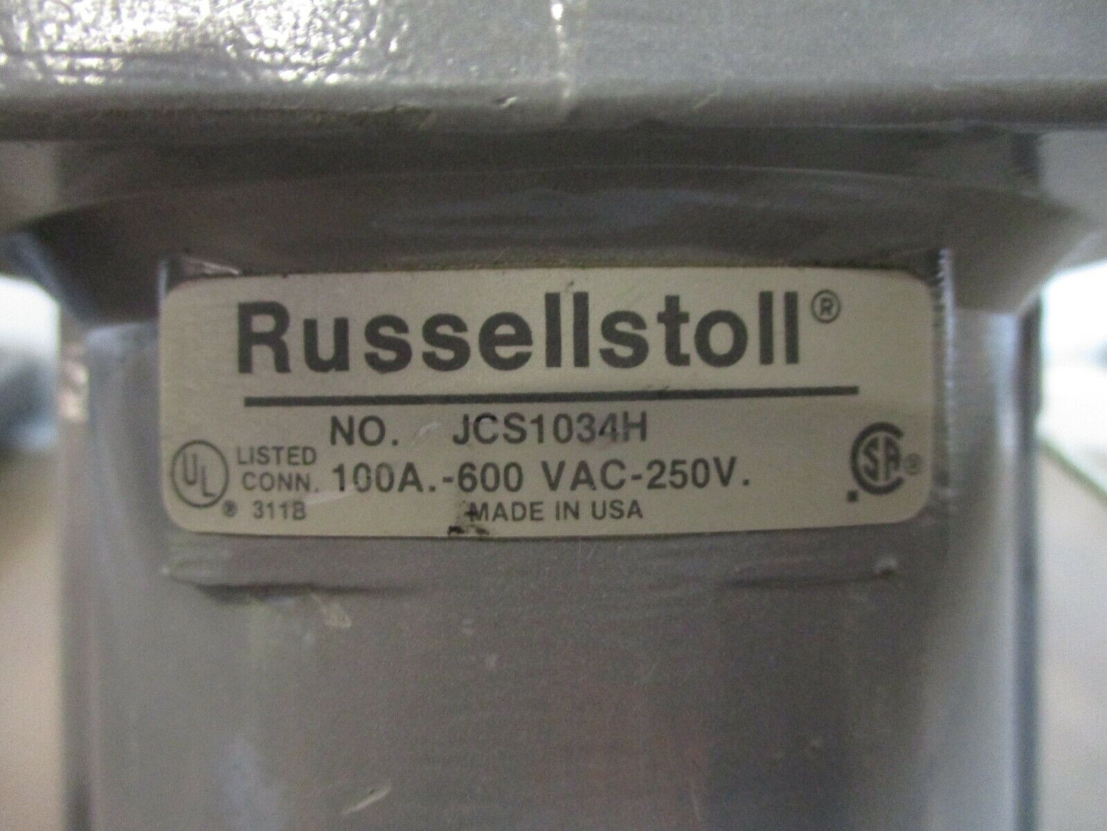 Russellstoll Receptacle JCS1034H 100A 600V 3P 4W Used