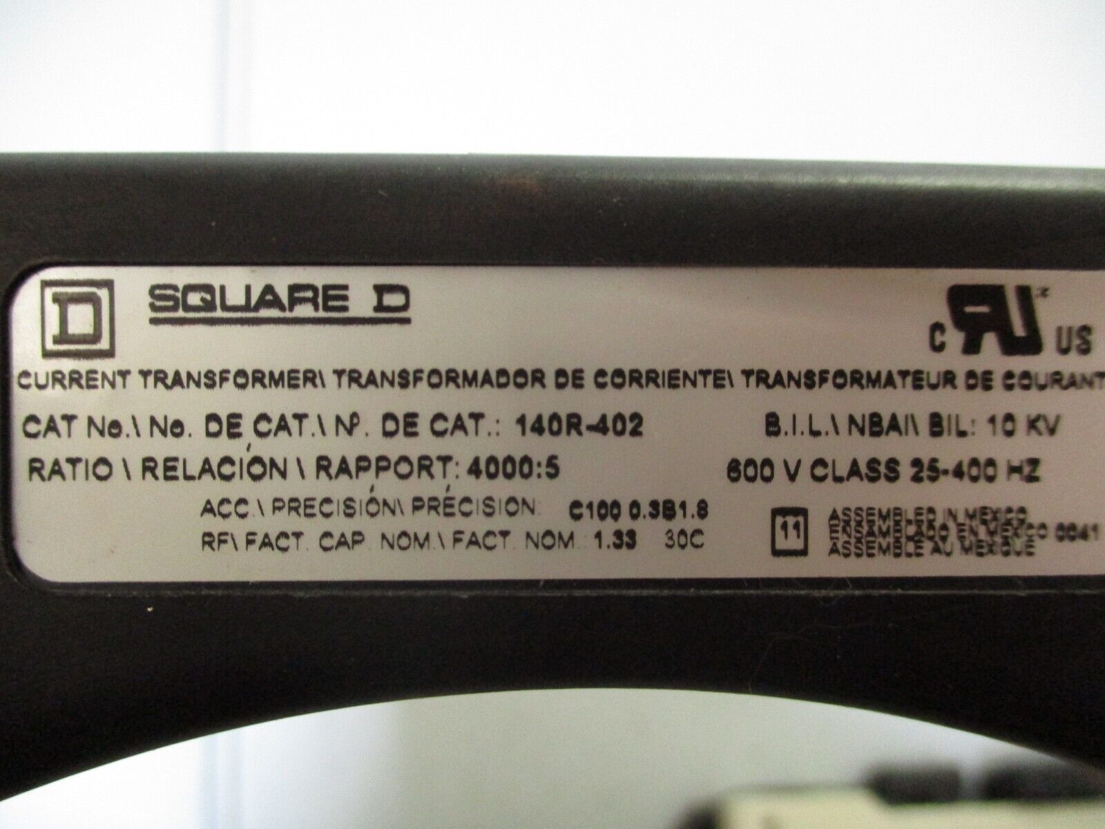 Square D Current Transformer 140R-402 Ratio 4000:5A 600V 25-400Hz 10kV BIL Used