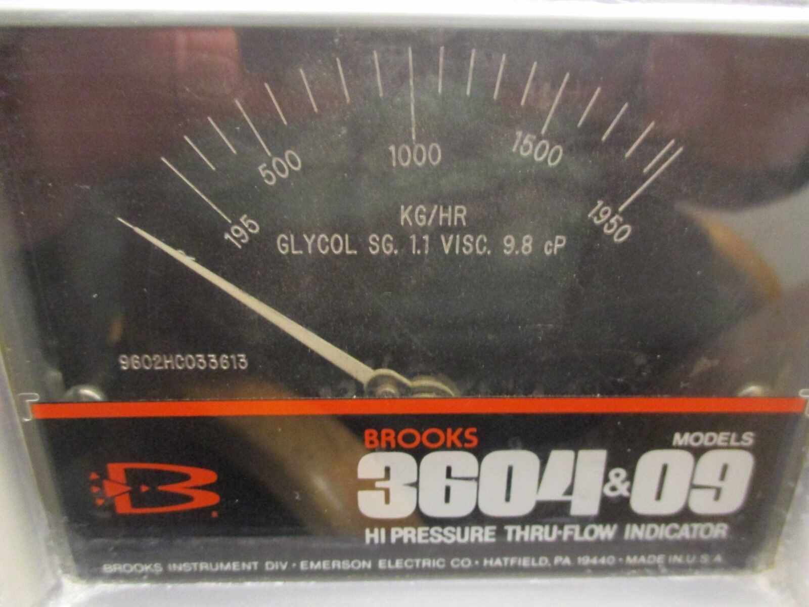 Brooks 3604&09 Hi-Pressure Thru-Flow Indicator 3609EB2A2M1A 195-1950 KG/HR Used