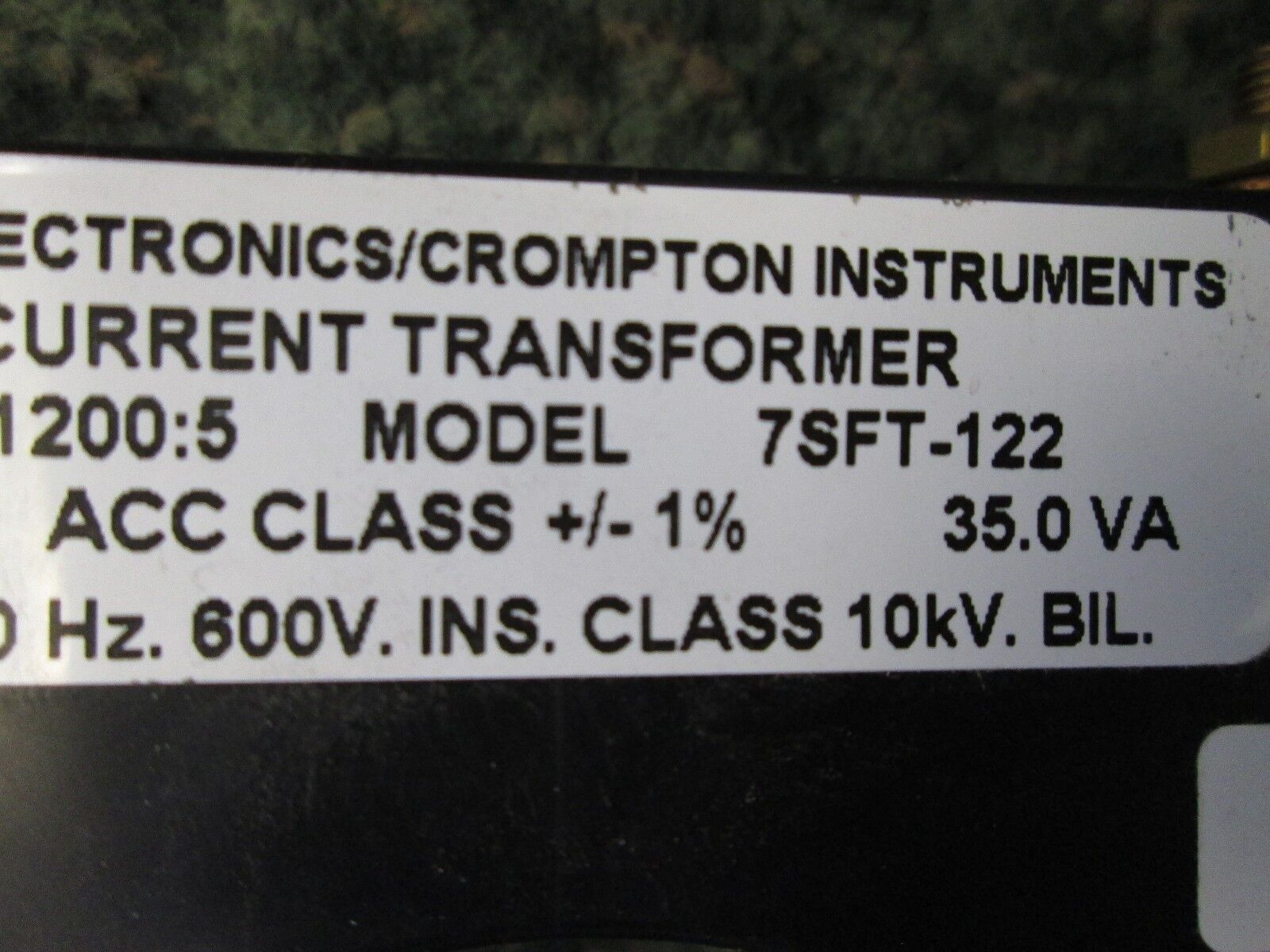 Tyco Current Transformer 7SFT-122 1200:5 Ratio 35VA 600V 50-400Hz Used