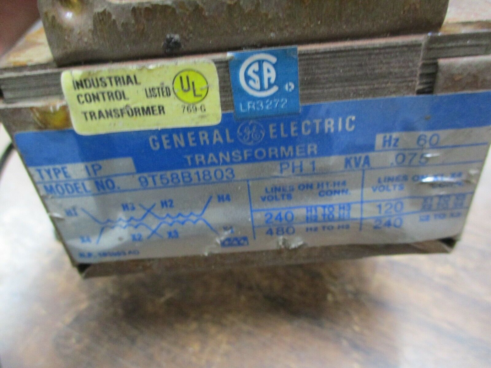 GE Type IP Transformer 9T58B1803 0.075KVA Pri:240/480V Sec:120/240V 1Ph 60Hz