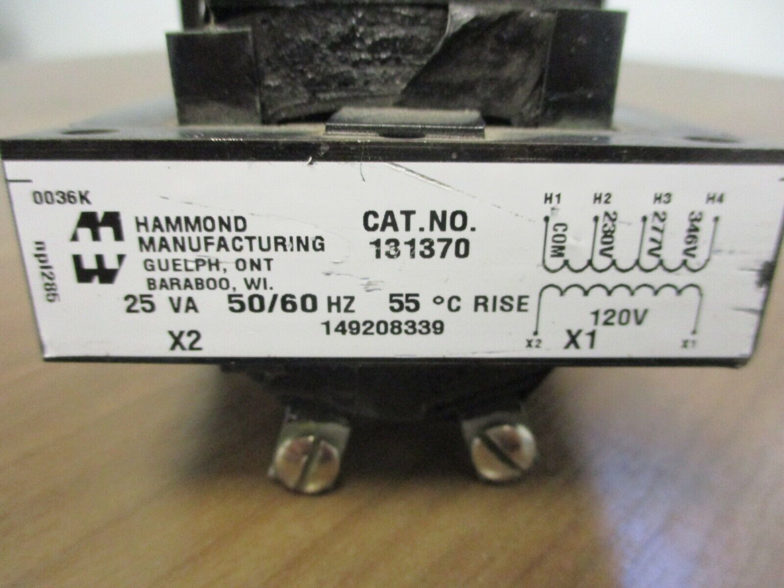 Hammond Transformer 131370 25VA Pri: 230/277/346V Sec: 120V 50/60Hz Used