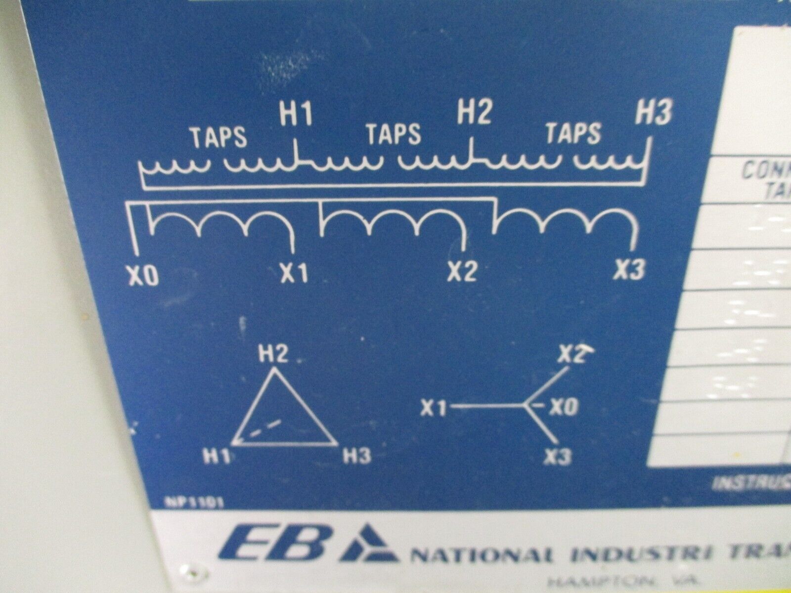 EB National Industri Transformer 34-0500-H119 500kVA Pri: 12.4kV Delta Used