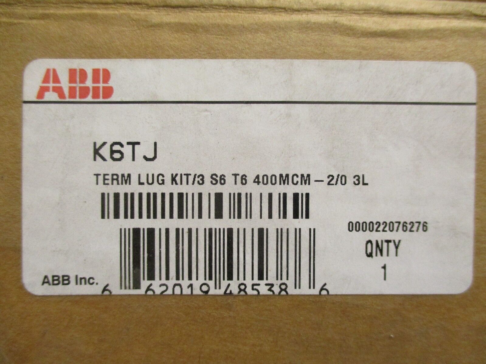 ABB Terminal Lug Kit K6TJ 3P 400MCM-2/0 3L New Surplus