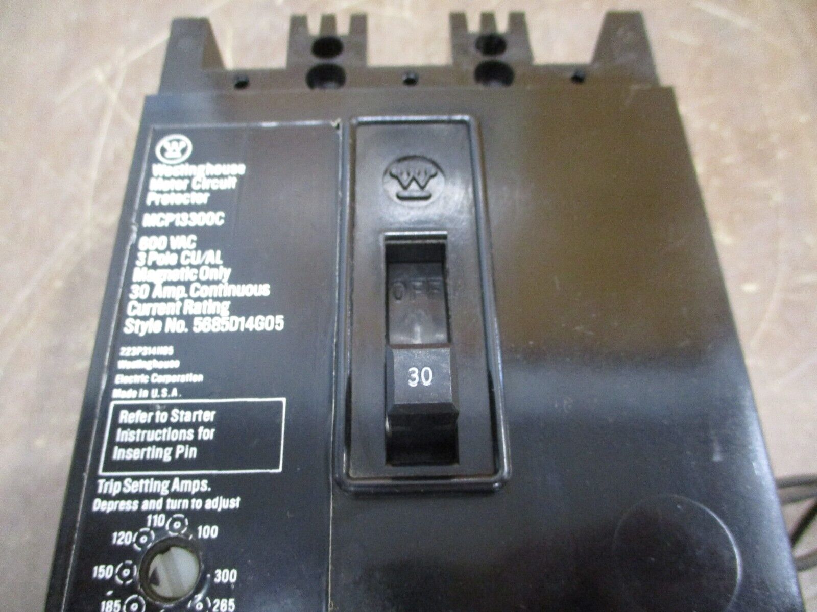 Westinghouse Motor Protector Circuit Breaker MCP13300C 30A Trip: 100-300A 600V