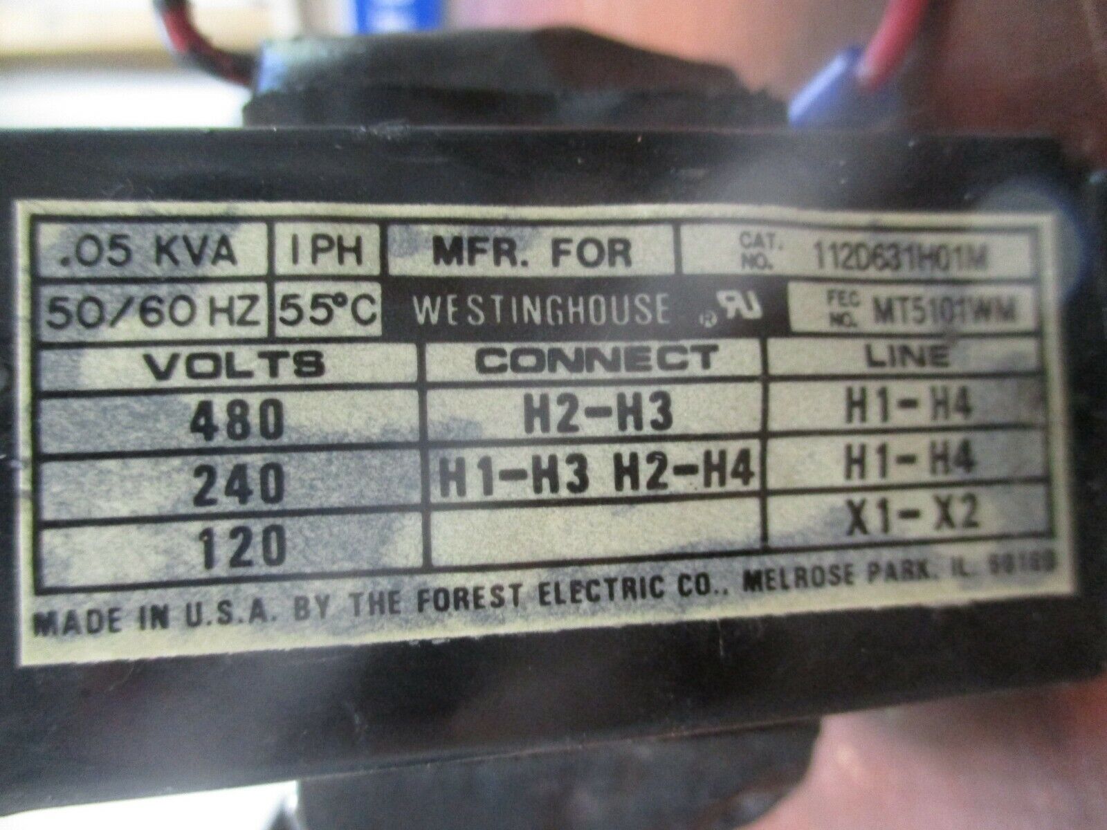 Westinghouse Transformer 112D631H01M 0.05KVA Pri: 240/480V Sec: 120V 1Ph Used