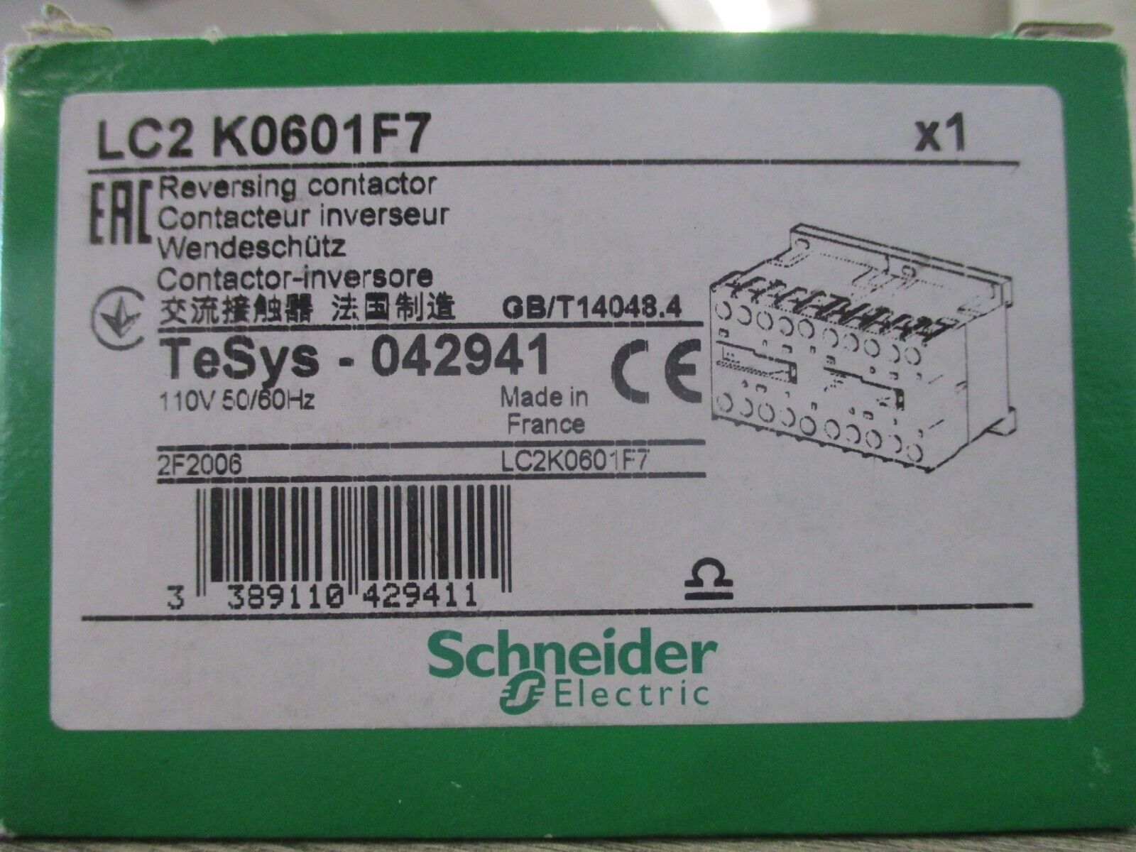 Schneider Electric Reversing Contactor LC2 K0601F7 110V Coil New Surplus