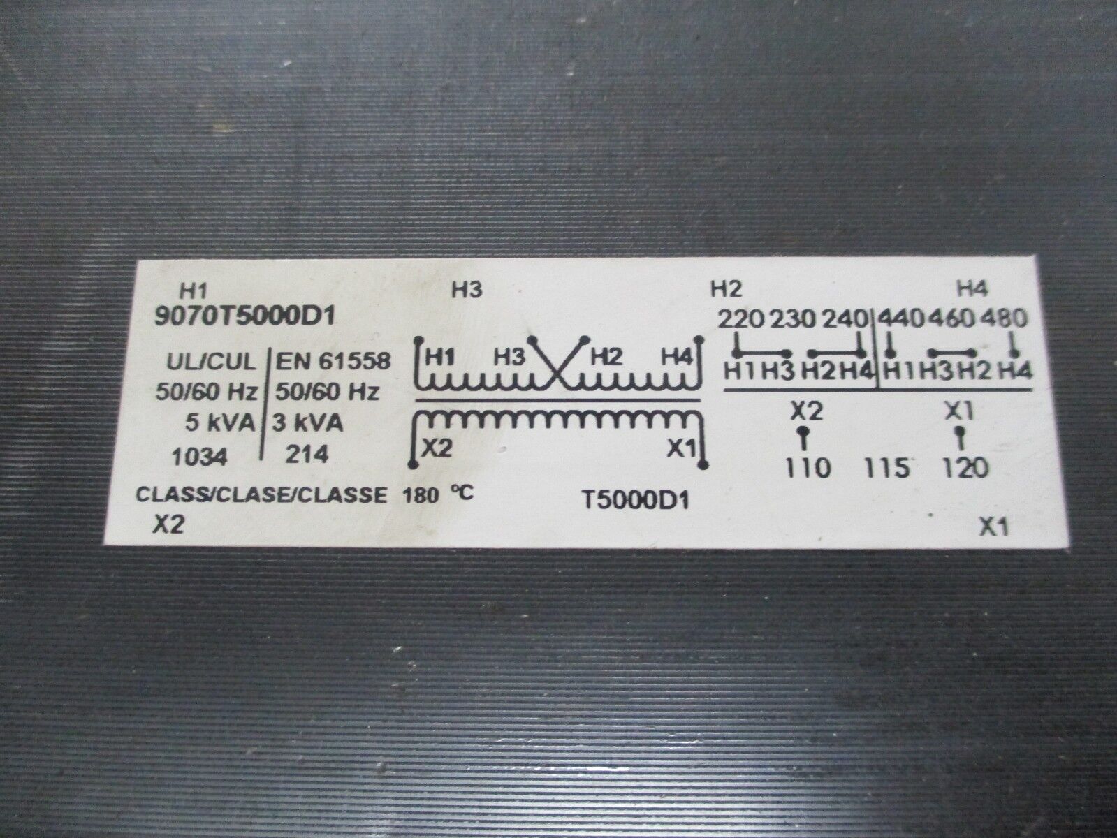 Square D Transformer 9070T5000D1 5KVA Pri: 240/480V Sec: 120V 50/60Hz Used