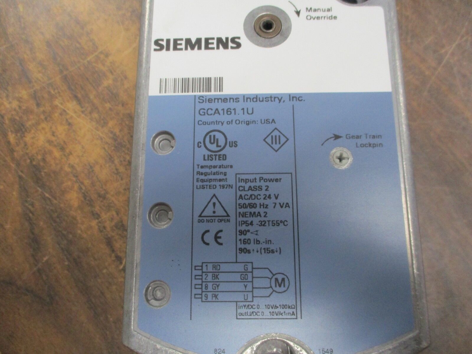 Siemens Actuator 985GCA161U 24V AC/DC 50/60Hz 7VA 160lb-In Used