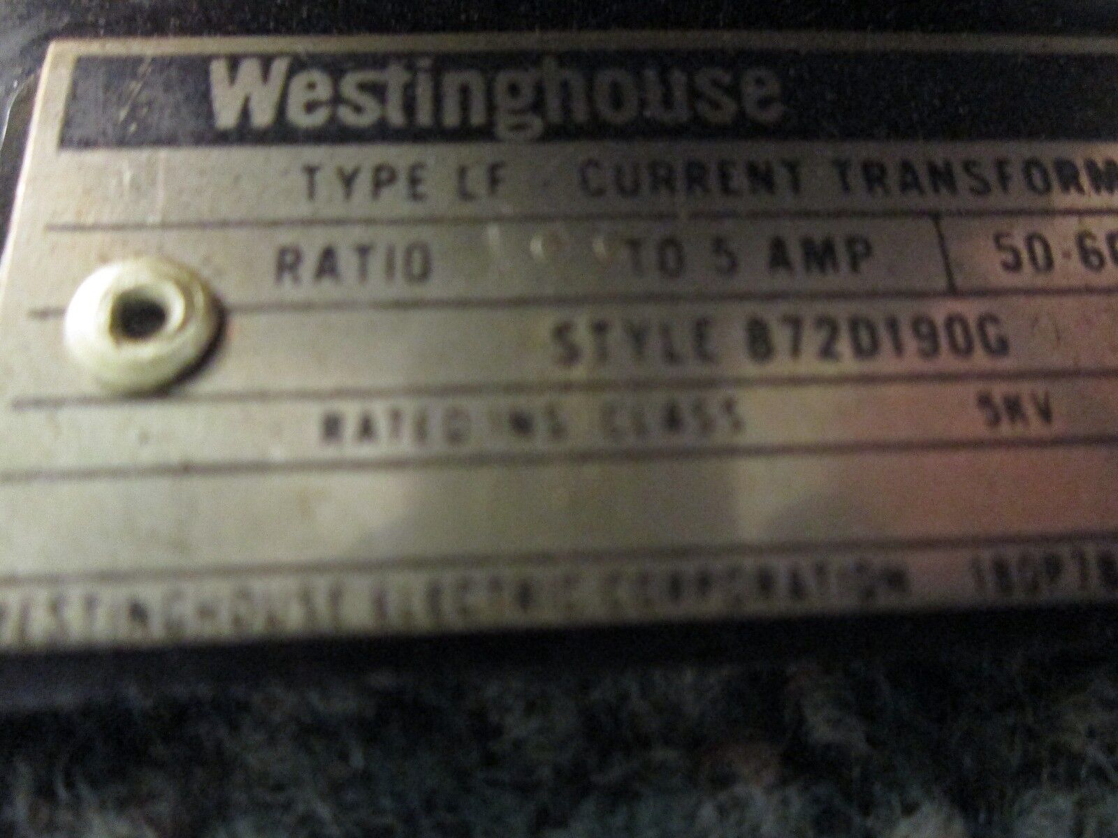 Westinghouse LF Current Transformer 872D190G Ratio 100:5 5KV 50/60Hz Used