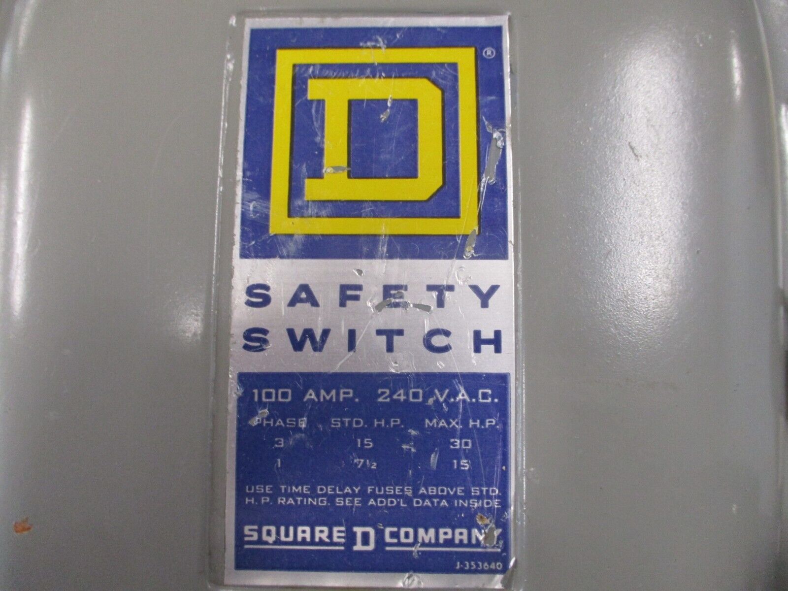 Square D Fusible Safety Switch/Disconnect D223 N Ser.A4 100A 240V 2P Used