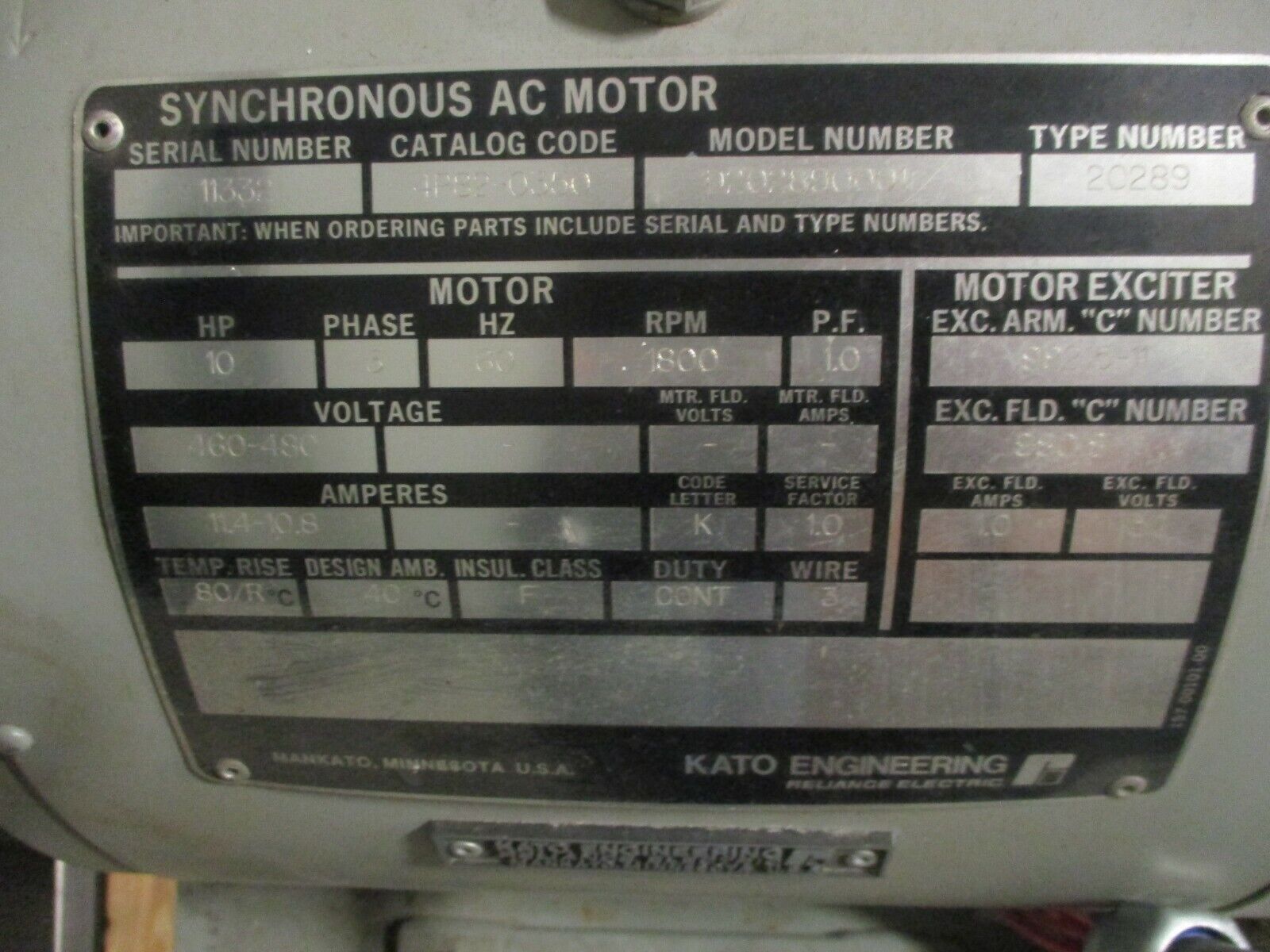 Kato Brushless Synchronous AC Generator w/Control Panel 4P82-0413 10HP 5KW Used