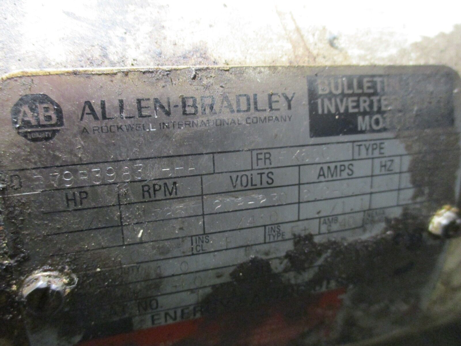 Allen-Bradley Motor w/ Gear B79B3983M-HA 3/4HP 1800RPM 208-230/460V 2.2-2.2A