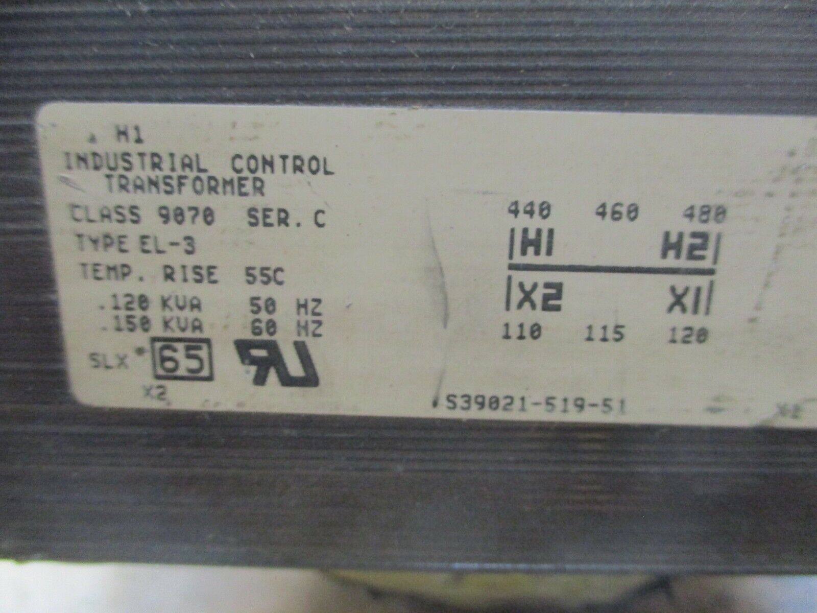 Square D Control Transformer 9070 EL-3 Ser. C 0.150KVA Pri: 480V Sec: 120V Used