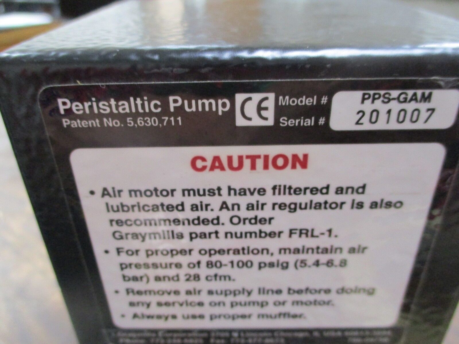 Graymills Peristaltic Pump PPS-GAM 80-100PSIG Used