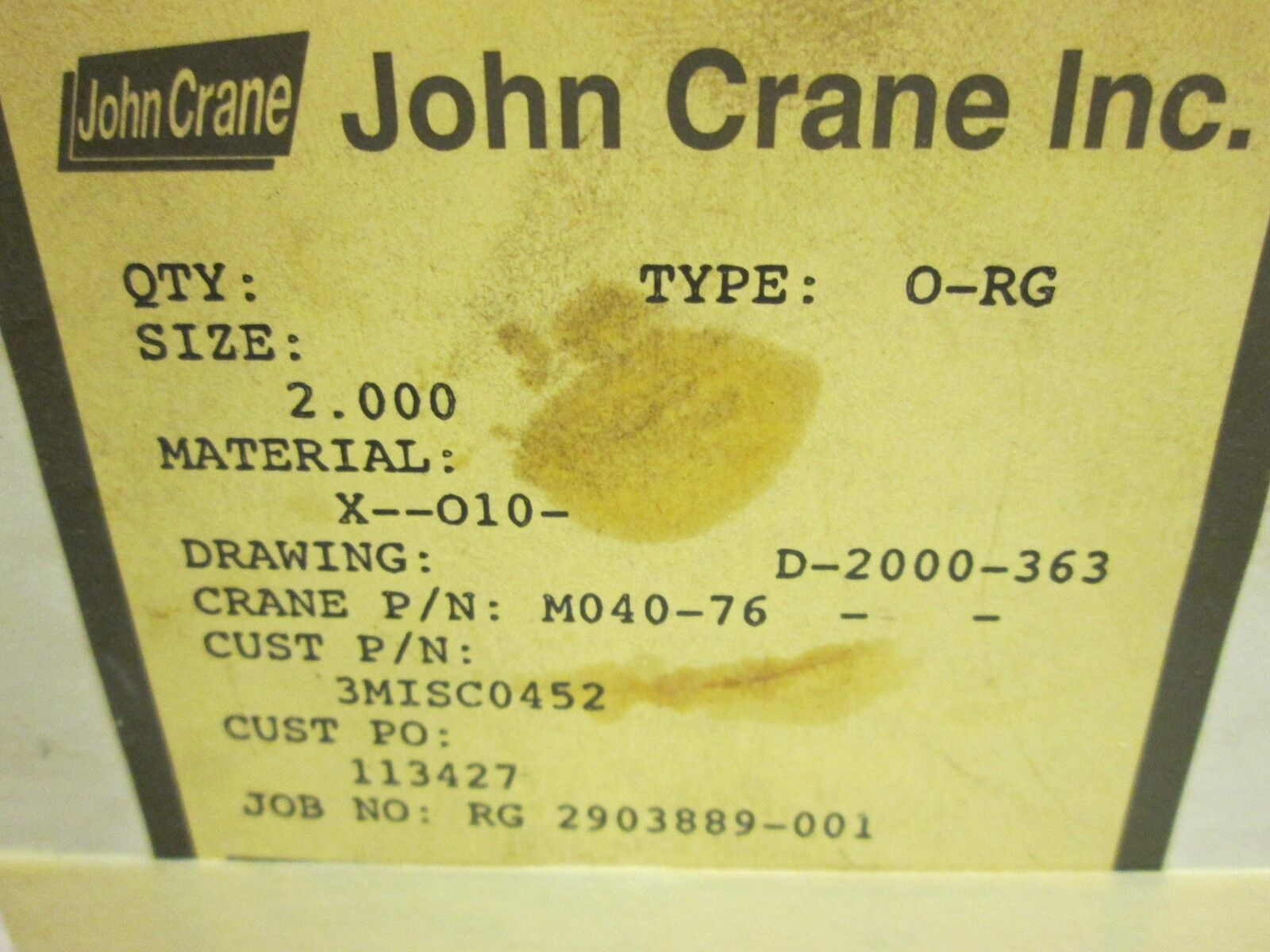 John Crane O-RG Pump Seal M040-76 Size: 2" *Lot of 2* New Surplus