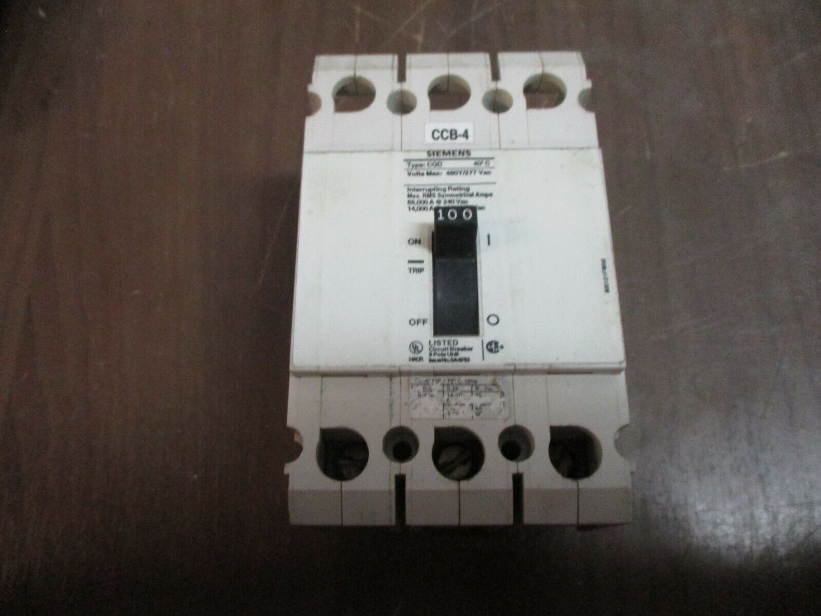 Siemens Circuit Breaker CQD3100 100A 480Y/277V 3P *Broken DIN Rail Mount* Used