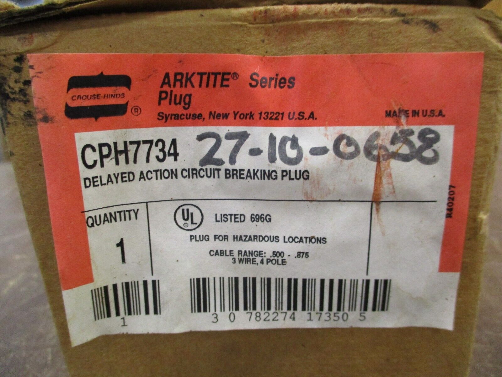 Crouse-Hinds Arktite Plug CPH7734 30A/60A 480V/120-240V 3W 4P New Surplus