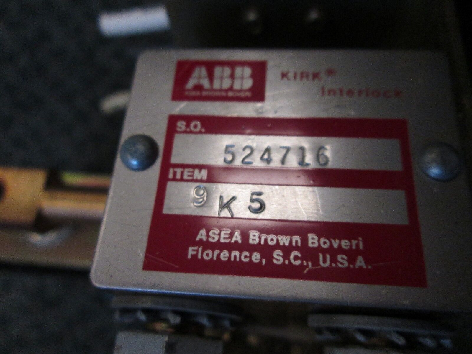 ABB Kirk Interlock 9K5 524716 Electric Interlock Used